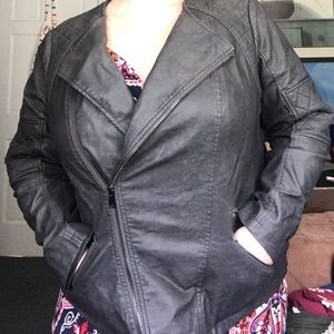 Jamie collarless faux leather jacket